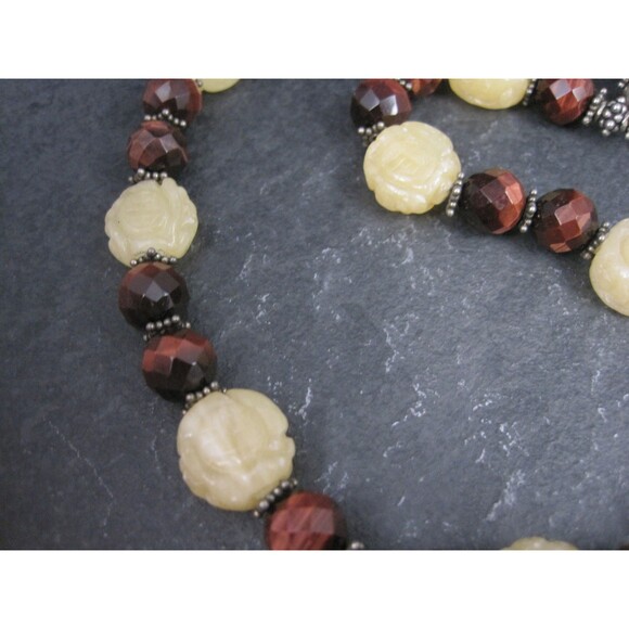 Vintage Sterling Red Tigers Eye Quartz Oriental Necklace - Picture 4 of 8